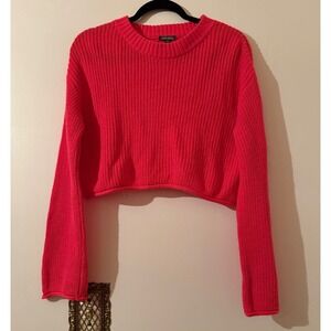 Wild Fable Women Ribbed Knit Cropped Sweater Long Sleeve Bright Red XS